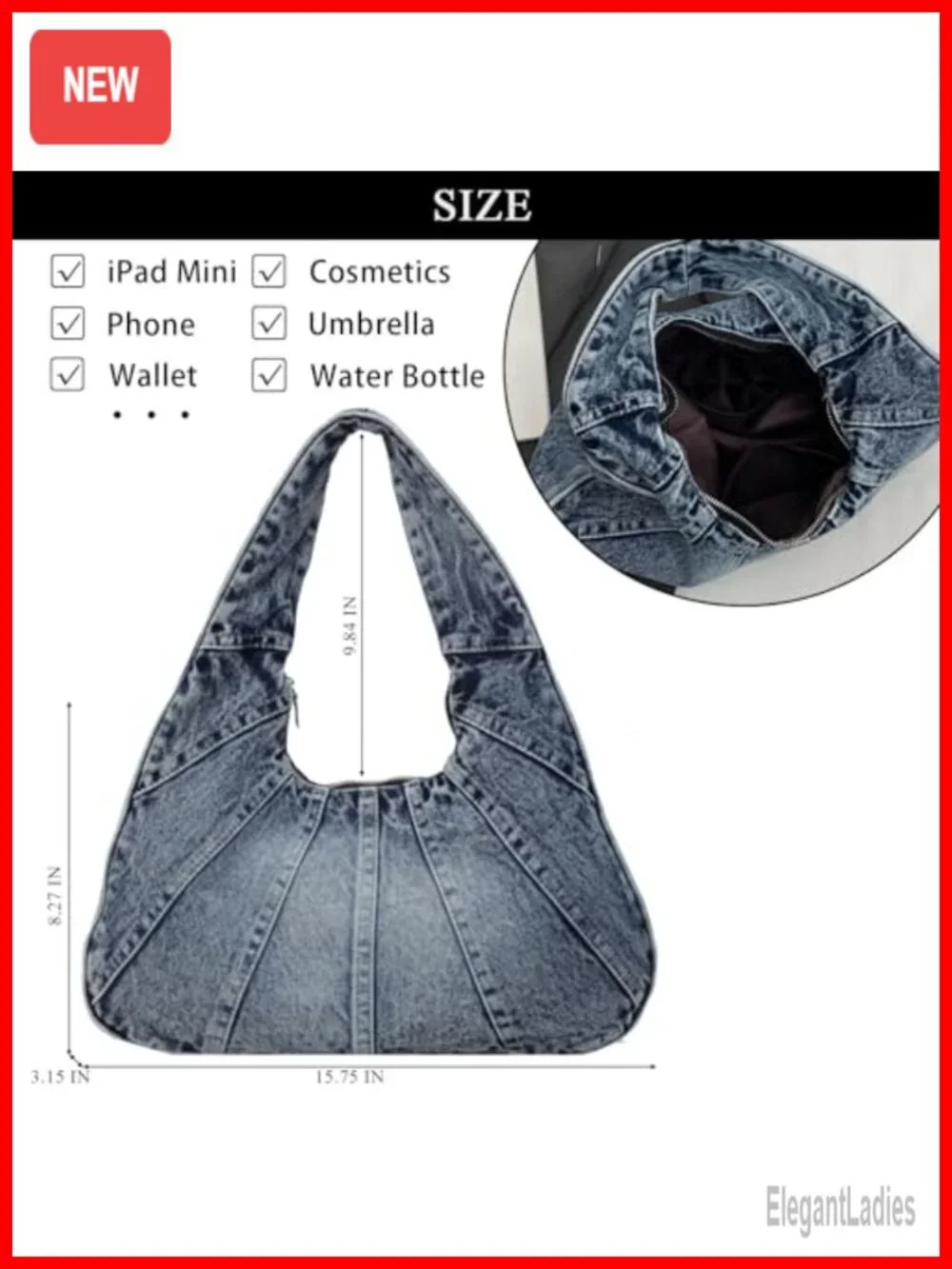 Denim Tote Bag Hobo Shoulder Handbag Y2K Crossbody Purse